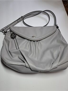 Rosetti Light Gray Pebbled Shoulder Bag with Zip Flap